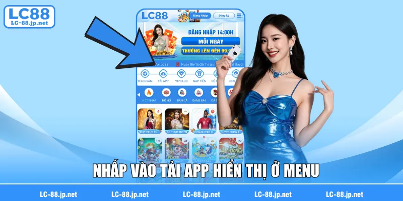Nhấp vào tải app hiển thị ở menu