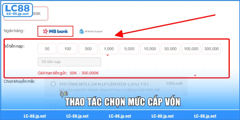 Thao tác chọn mức cấp vốn